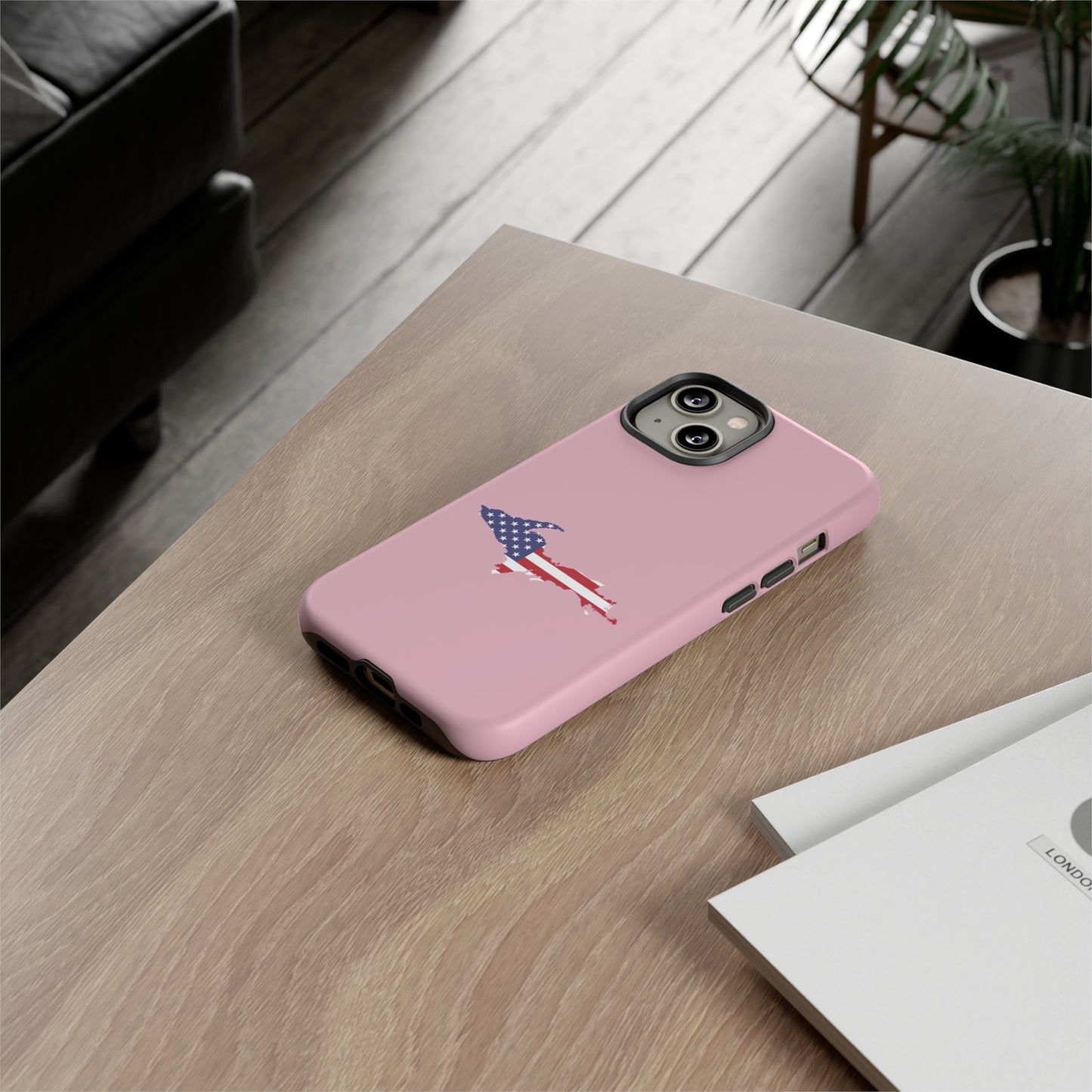 Michigan Upper Peninsula Tough Phone Case (Pink w/ UP USA Flag Outline) | Apple iPhone