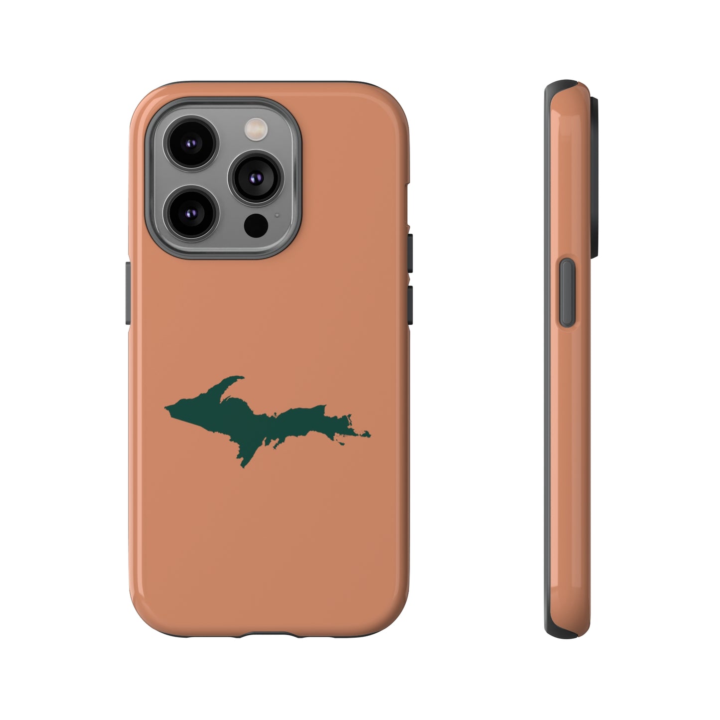 Michigan Upper Peninsula Tough Phone Case (Copper Color w/ Green UP Outline) | Apple iPhone