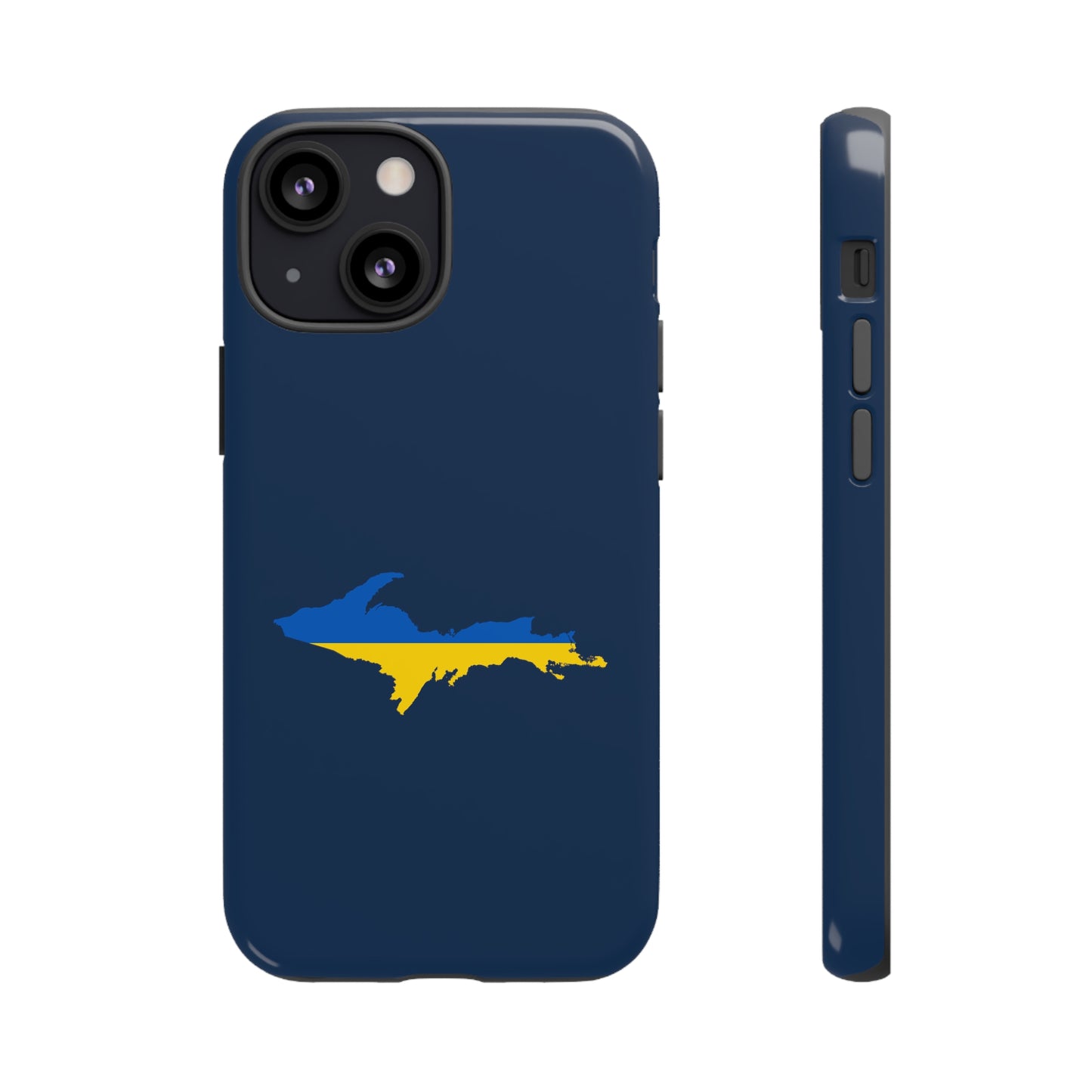 Michigan Upper Peninsula Tough Phone Case (Navy w/ UP Ukraine Flag Outline) | Apple iPhone