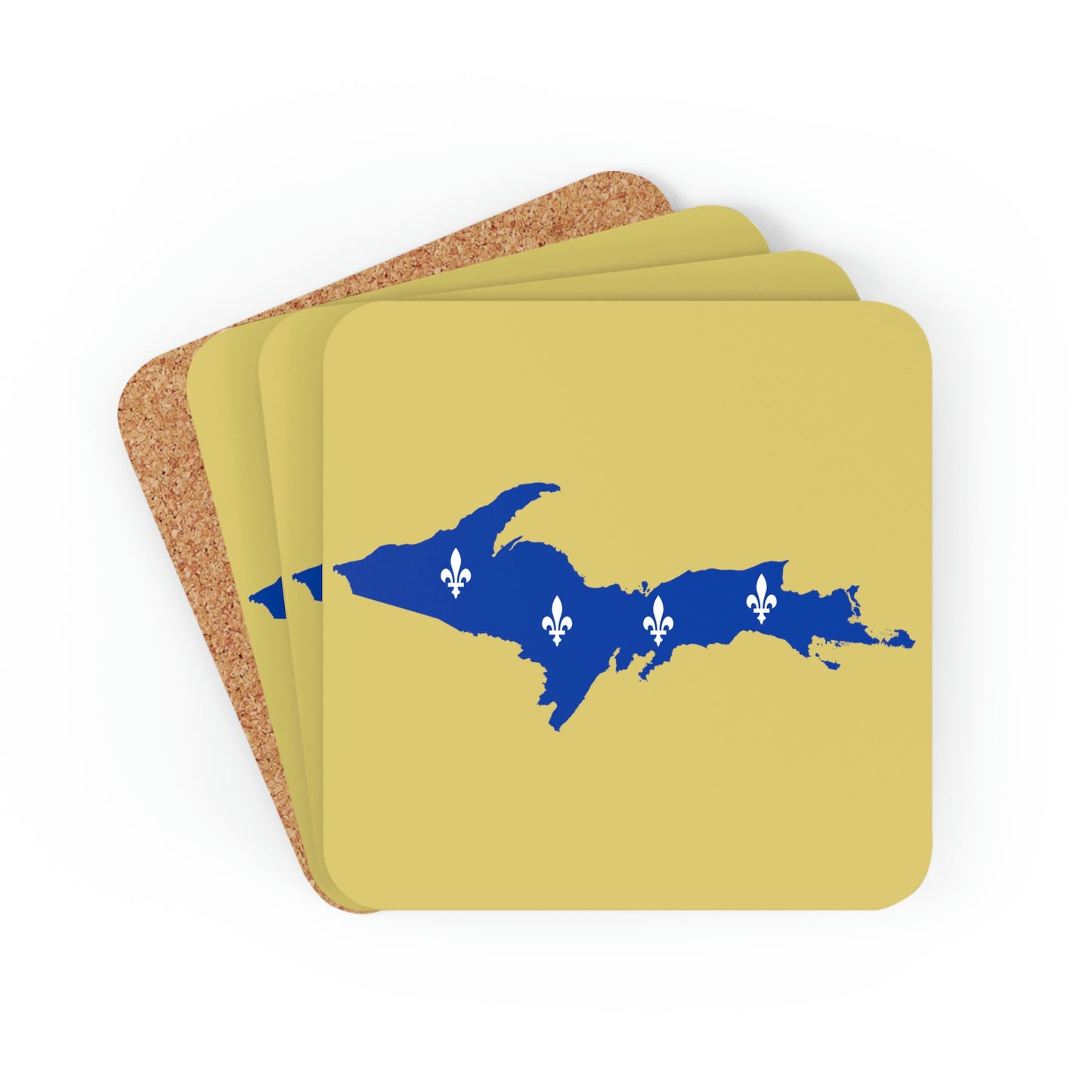 Michigan Upper Peninsula Coaster Set (Plum Yellow w/ UP Quebec Flag Outline) | Corkwood - 4 pack