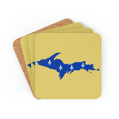 Michigan Upper Peninsula Coaster Set (Plum Yellow w/ UP Quebec Flag Outline) | Corkwood - 4 pack