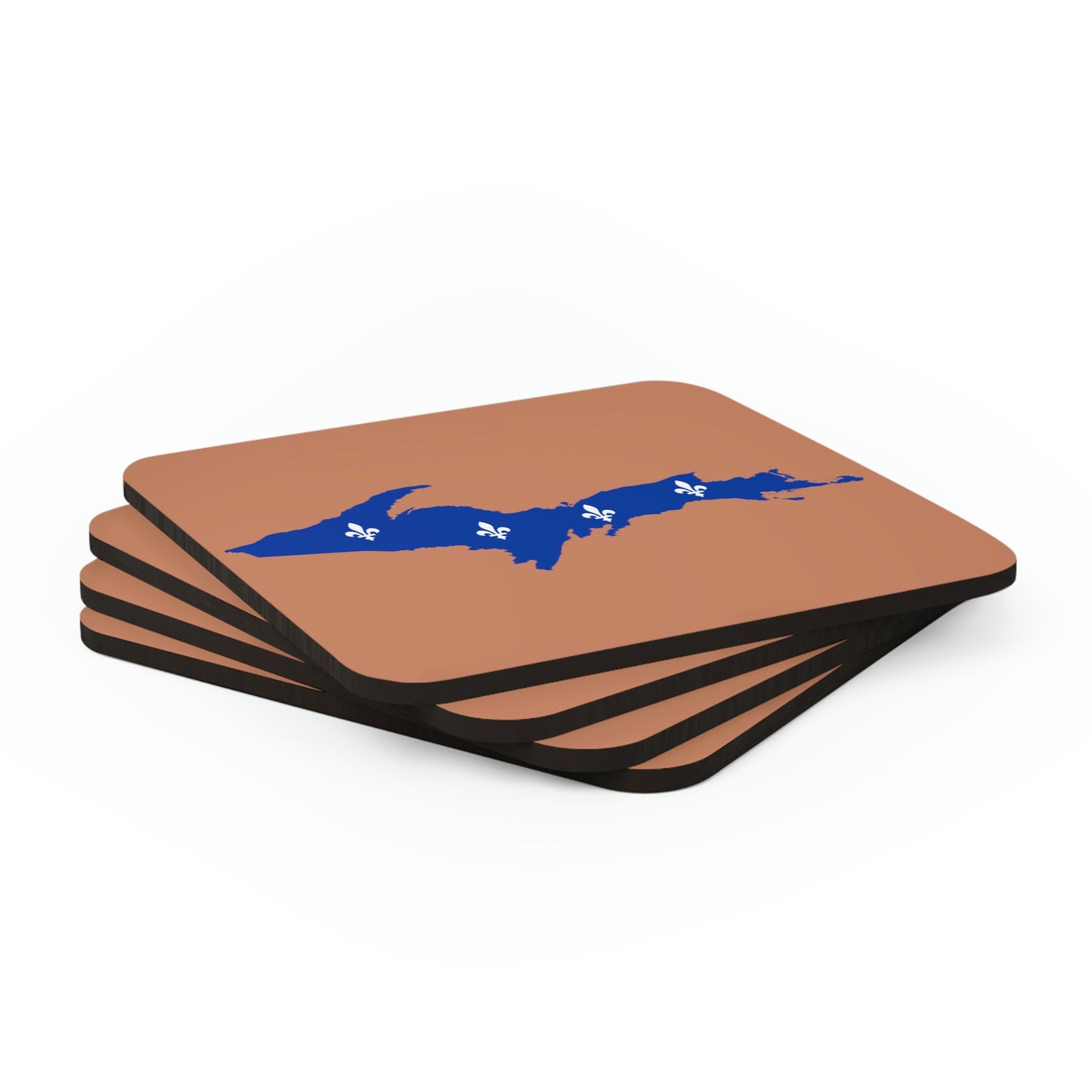 Michigan Upper Peninsula Coaster Set (Copper Color w/ UP Quebec Flag Outline) | Corkwood - 4 pack