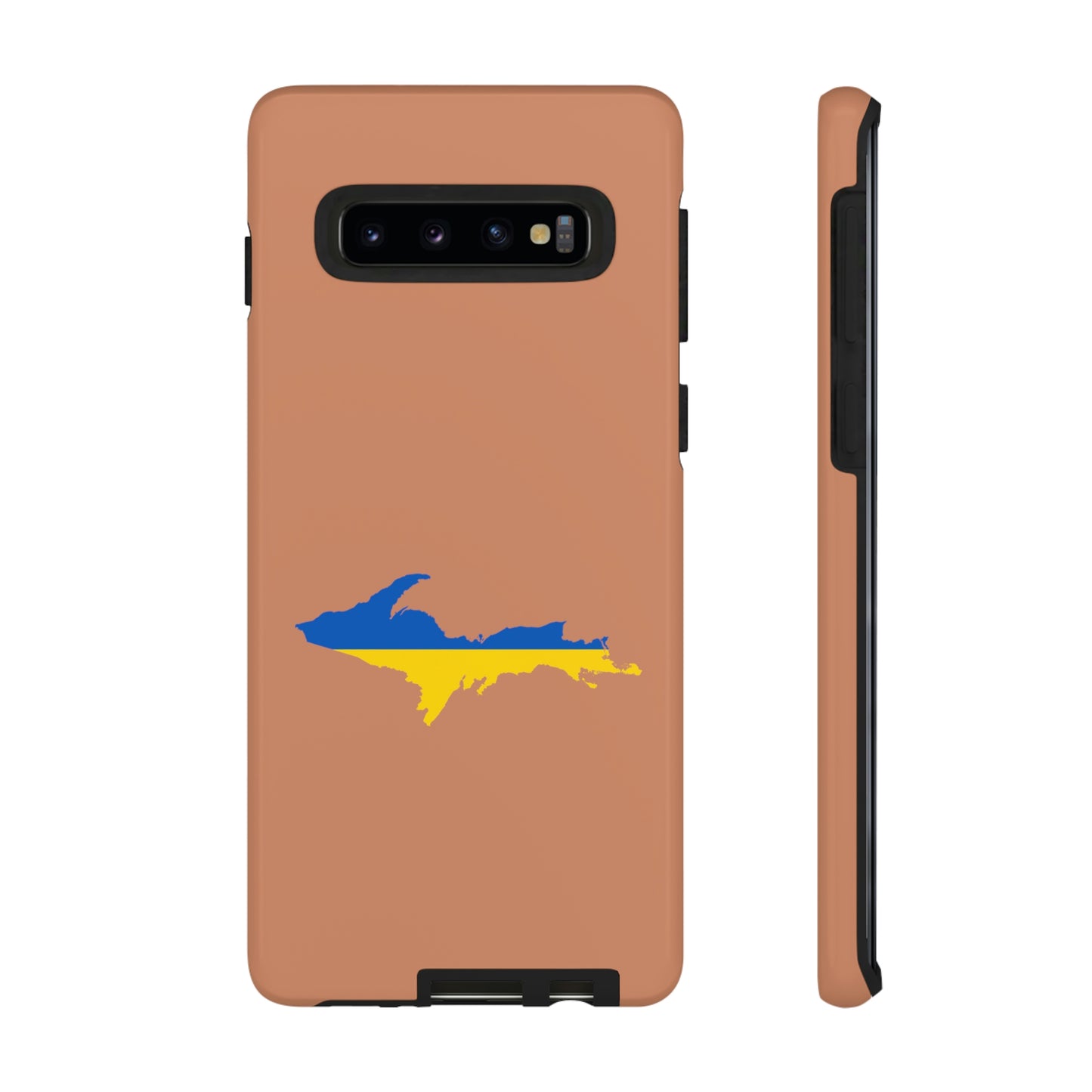 Michigan Upper Peninsula Tough Phone Case (Copper Color w/ UP Ukraine Flag Outline) | Samsung & Pixel Android