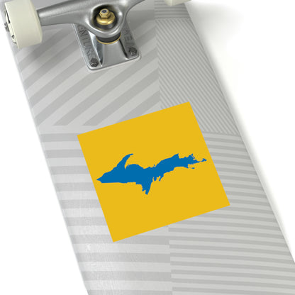 Michigan Upper Peninsula Square Sticker (Gold w/ Azure UP Outline) | Indoor/Outdoor