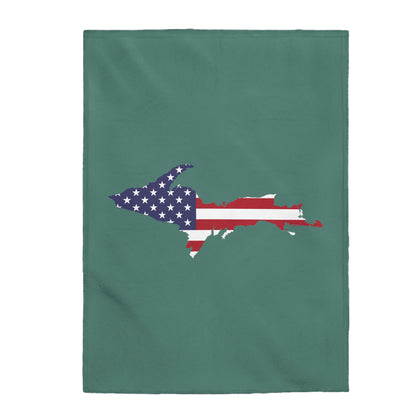 Michigan Upper Peninsula Plush Blanket (w/ UP USA Flag Outline) | Copper Green