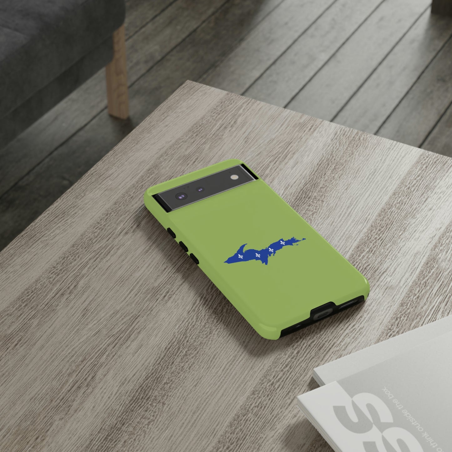 Michigan Upper Peninsula Tough Phone Case (Gooseberry Green w/ UP Quebec Flag Outline) | Samsung & Pixel Android