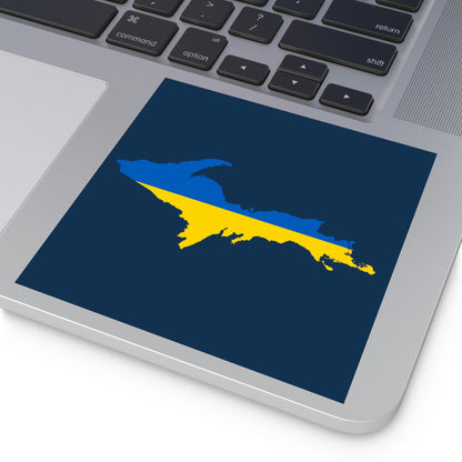 Michigan Upper Peninsula Square Sticker (Navy w/ UP Ukraine Flag Outline) | Indoor/Outdoor