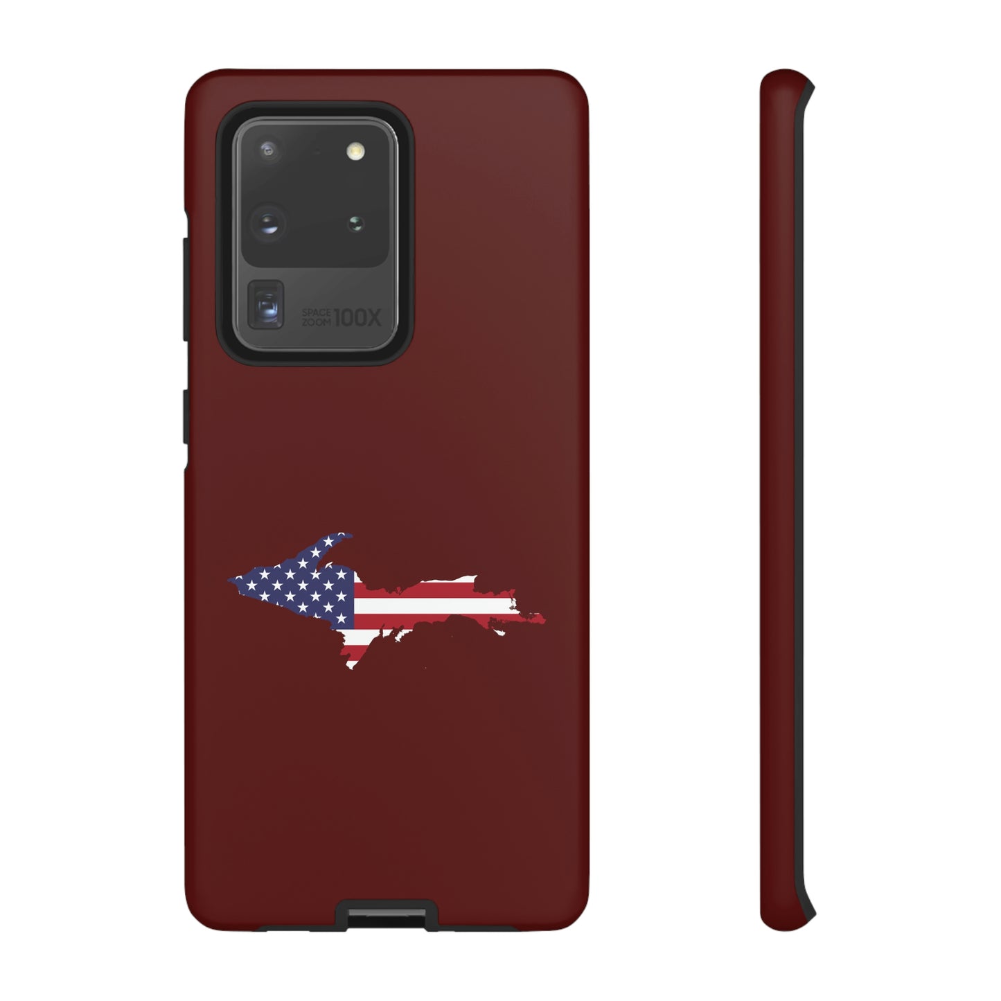 Michigan Upper Peninsula Tough Phone Case (Cherrywoold Color w/ UP USA Flag Outline) | Samsung & Pixel Android