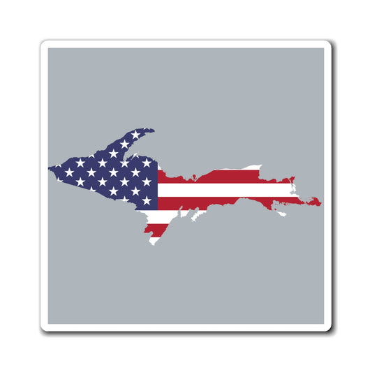 Michigan Upper Peninsula Square Magnet (Silver w/ UP USA Flag Outline)