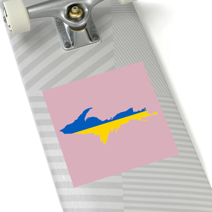 Michigan Upper Peninsula Square Sticker (Pink w/ UP Ukraine Flag Outline) | Indoor/Outdoor