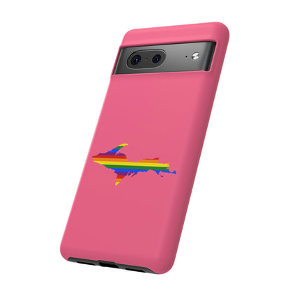 Michigan Upper Peninsula Tough Phone Case (Rhodochrosite Pink w/ UP Pride Flag Outline) | Samsung & Pixel Android