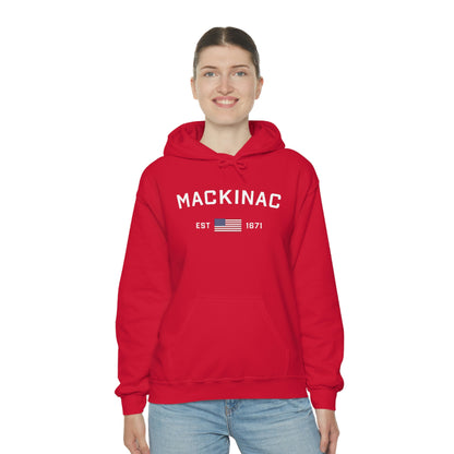 'Mackinac EST 1671' Hoodie (w/USA Flag Outline) | Unisex Standard