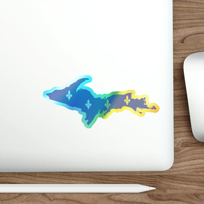 Michigan Upper Peninsula Holographic Die-Cut Sticker (w/ UP Quebec Flag Outline)