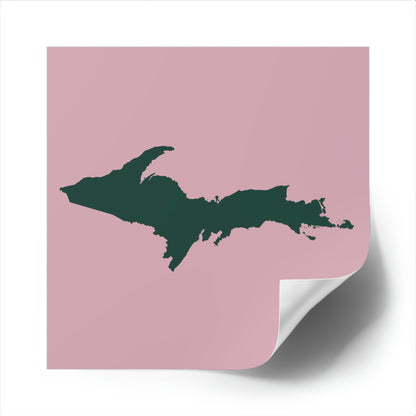 Michigan Upper Peninsula Square Sticker (Pink w/ Green UP Outline) | Indoor/Outdoor