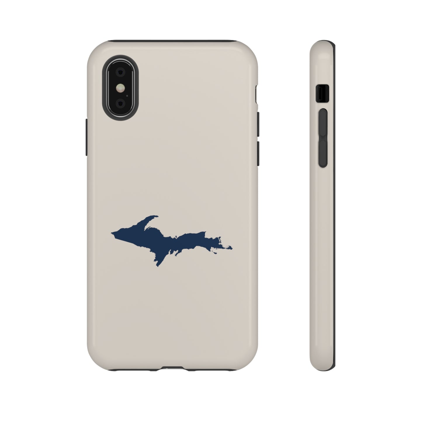 Michigan Upper Peninsula Tough Phone Case (Canvas Color w/ UP Outline) | Apple iPhone