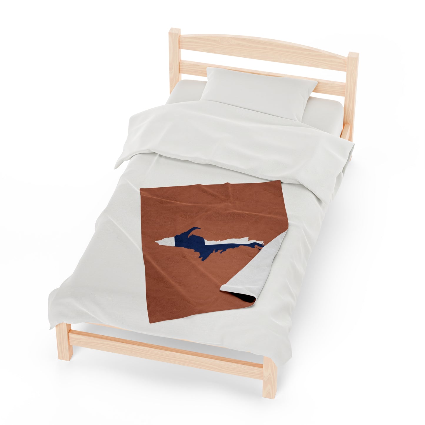 Michigan Upper Peninsula Plush Blanket (w/ UP Finland Flag Outline) | Copper Color