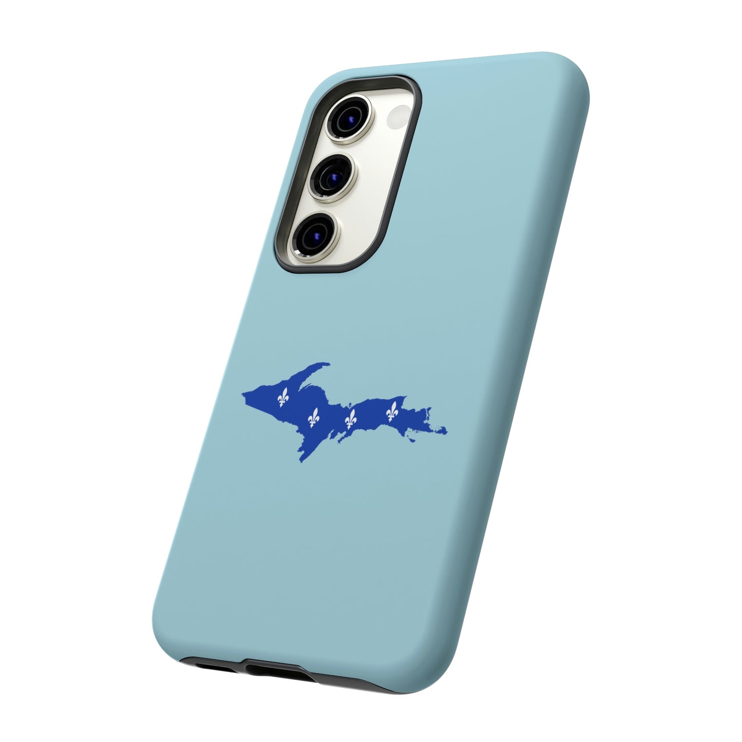 Michigan Upper Peninsula Tough Phone Case ('58 Caddie Blue w/ UP Quebec Flag Outline) | Samsung & Pixel Android