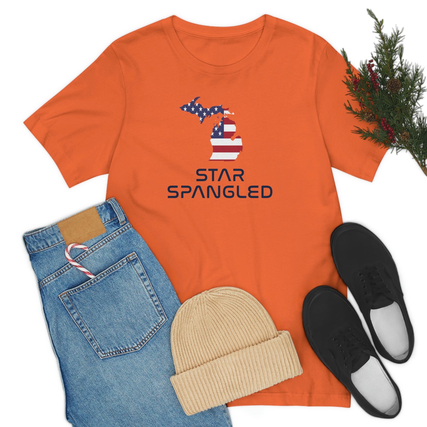 Michigan 'Star Spangled' T-Shirt (Space Agency Font w/ MI USA Flag Outline) | Unisex Standard Fit