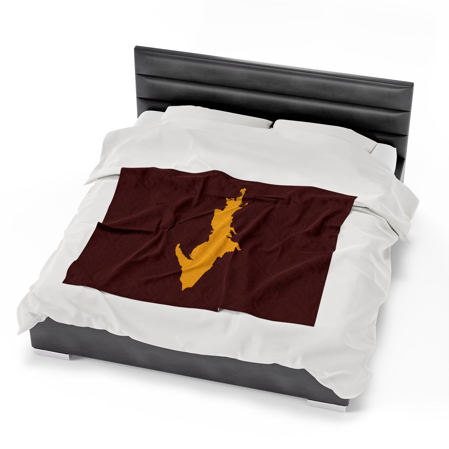 Michigan Upper Peninsula Plush Blanket (w/ Gold UP Outline) | Cherrywood Color