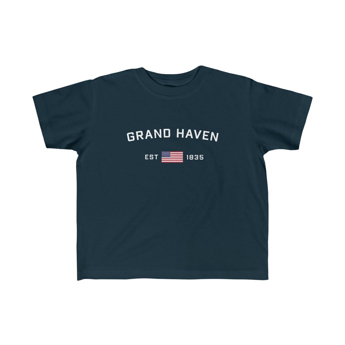 'Grand Haven EST 1835' T-Shirt  (w/USA Flag Outline) | Toddler Short Sleeve - Circumspice Michigan