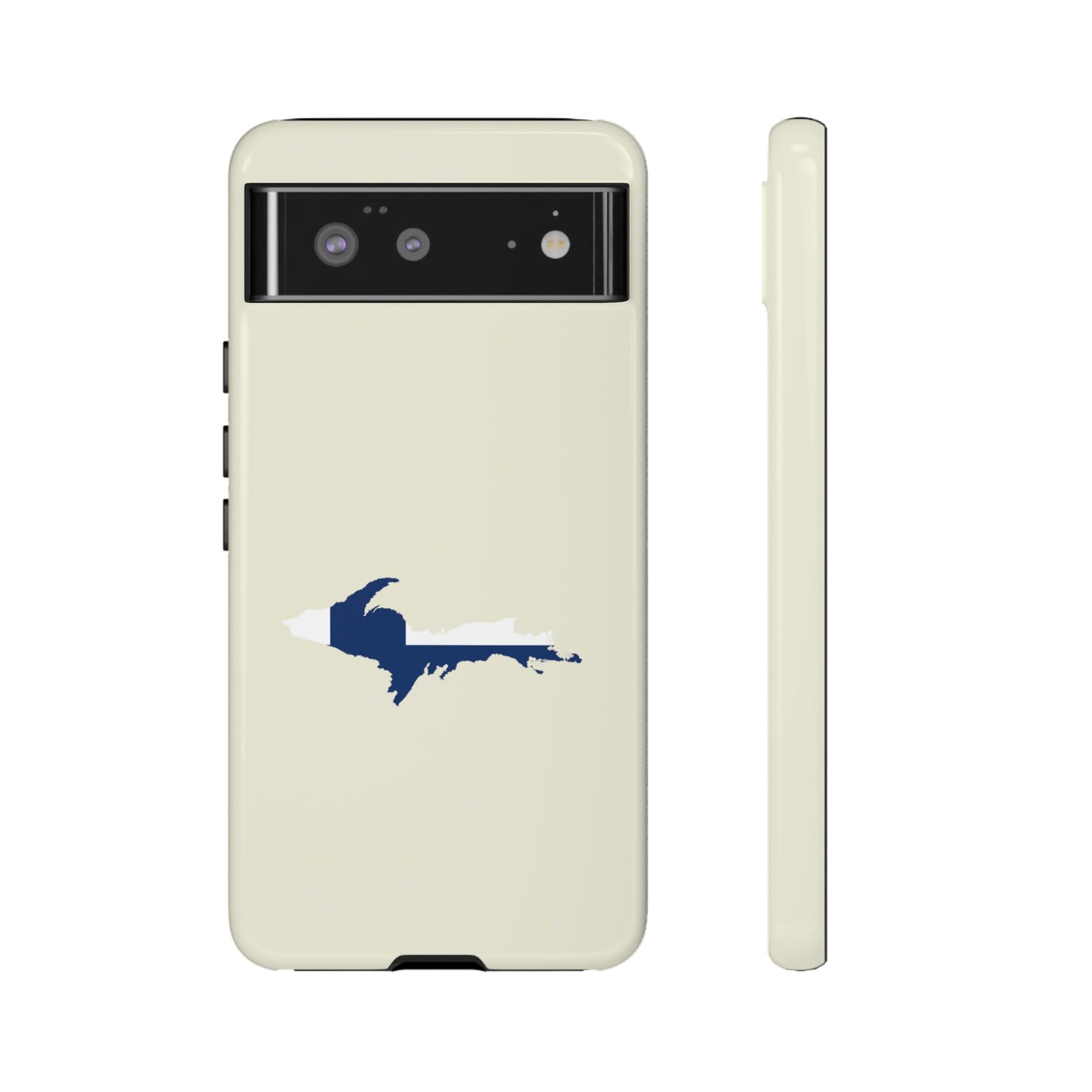 Michigan Upper Peninsula Tough Phone Case (Ivory Color w/ UP Finland Flag Outline) | Samsung & Pixel Android