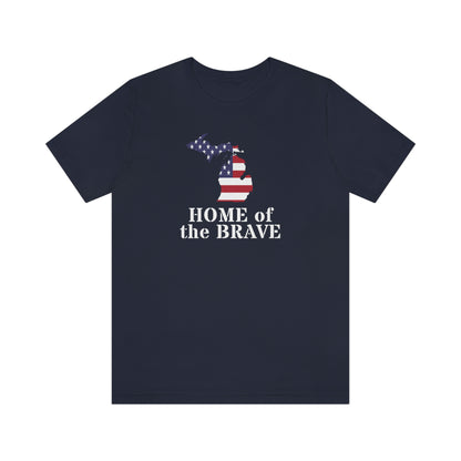 Michigan 'Home of the Brave' T-Shirt (Army Stencil Font w/ MI USA Outline) | Unisex Standard Fit