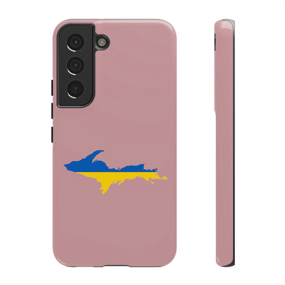 Michigan Upper Peninsula Tough Phone Case (Cherry Blossom Pink w/ UP Ukraine Flag Outline) | Samsung & Pixel Android