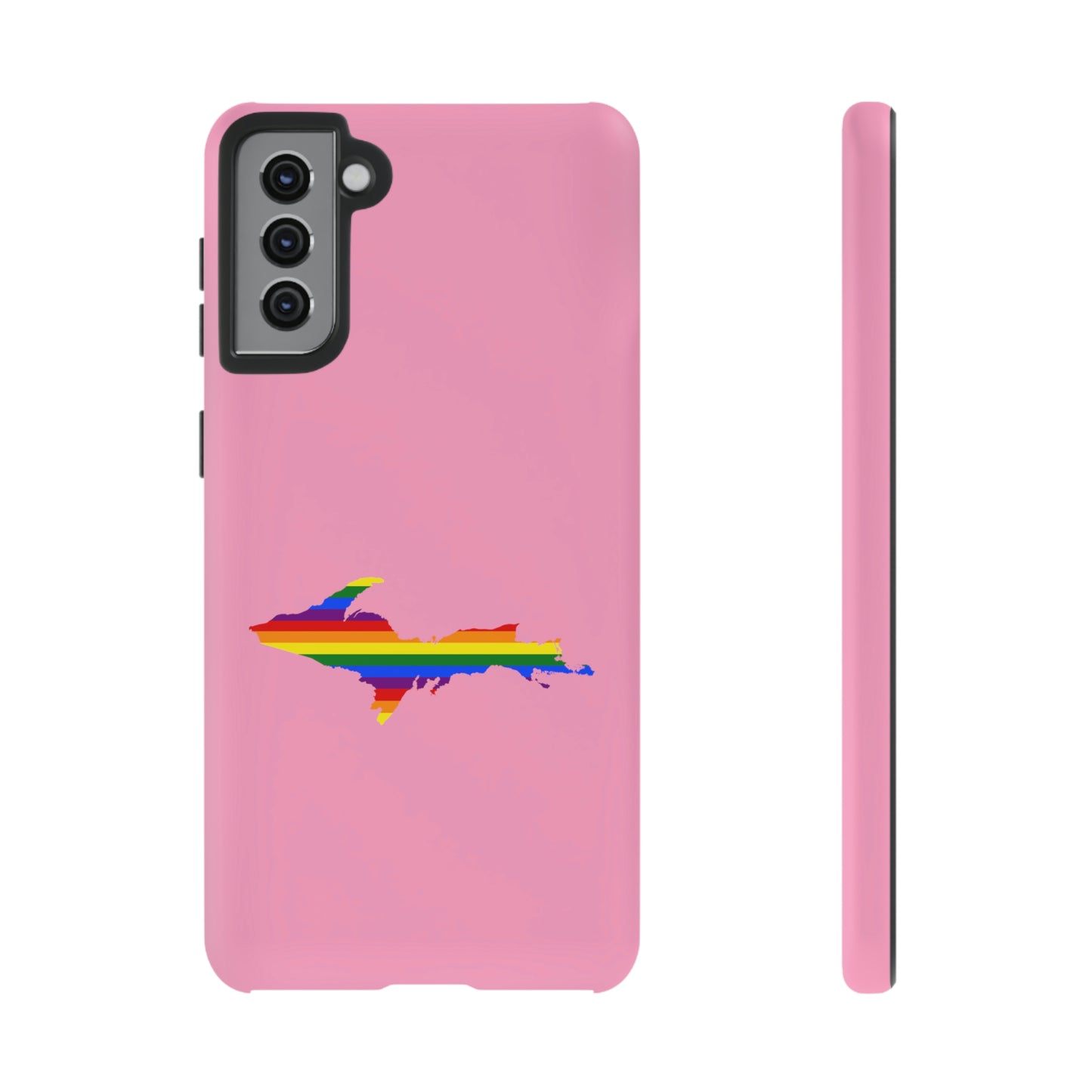 Michigan Upper Peninsula Tough Phone Case ('67 Caddie Pink w/ UP Pride Flag Outline) | Samsung & Pixel Android