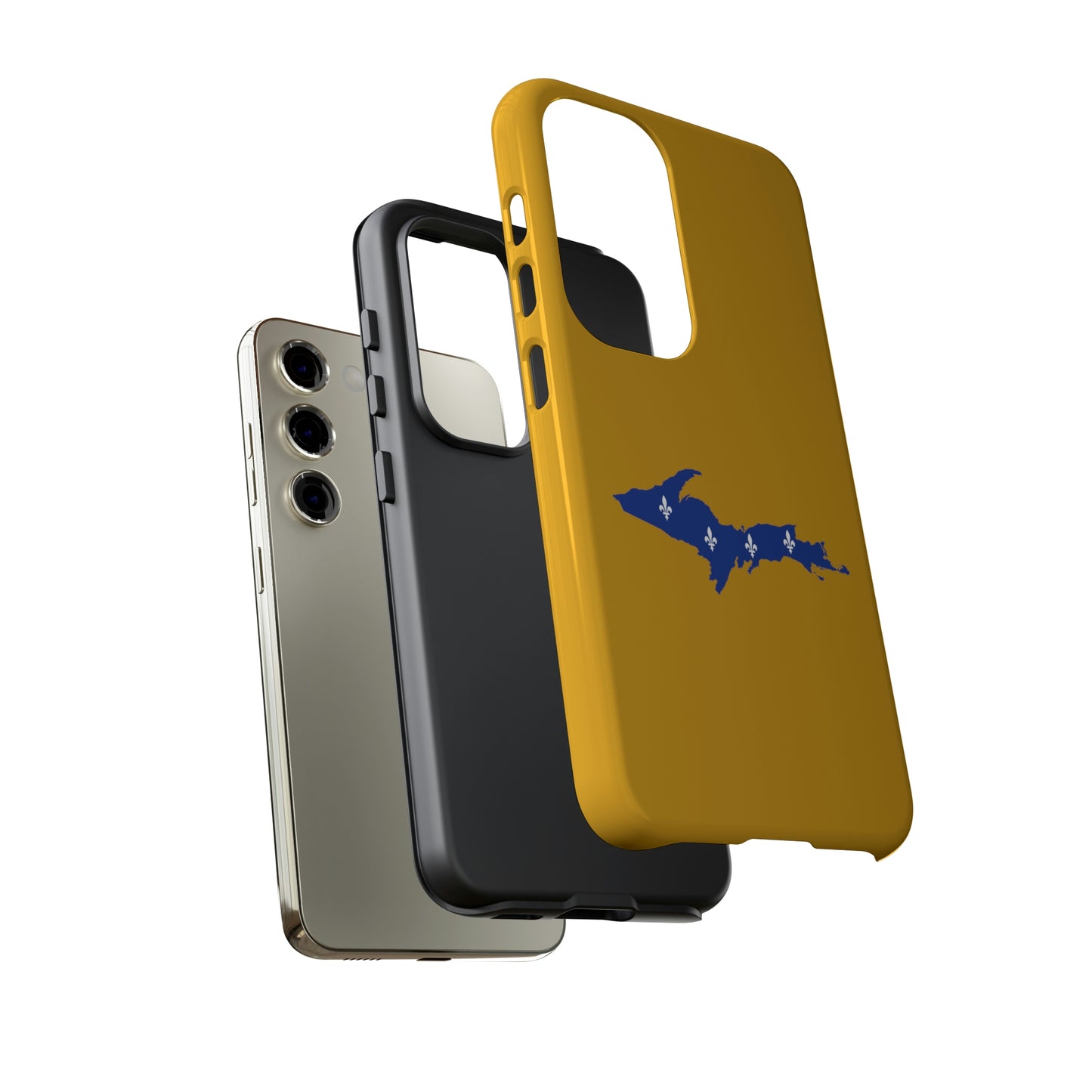 Michigan Upper Peninsula Tough Phone Case (Gold w/ UP Quebec Flag Outline) | Samsung & Pixel Android