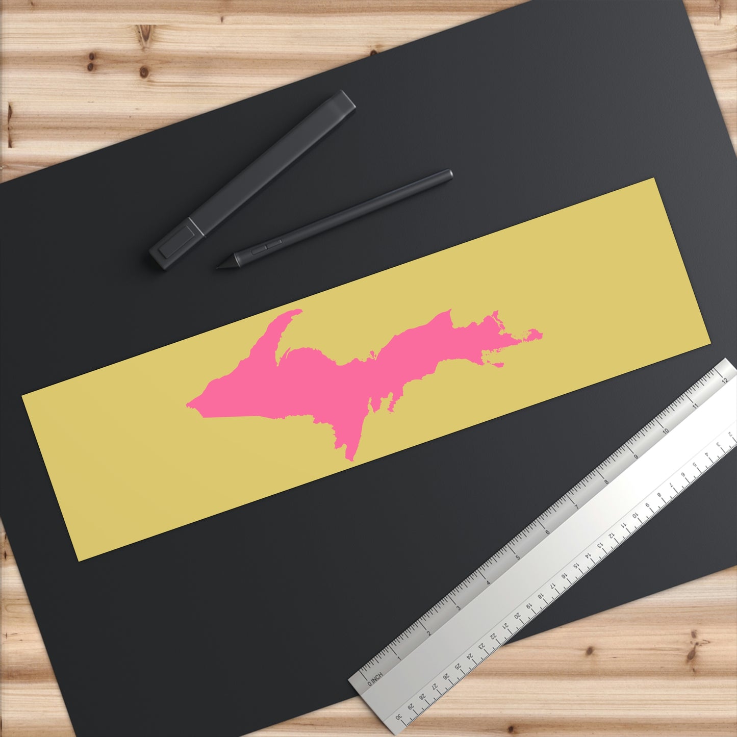 Michigan Upper Peninsula Bumper Sticker (w/ Pink UP Outline) | Plum Yellow Background