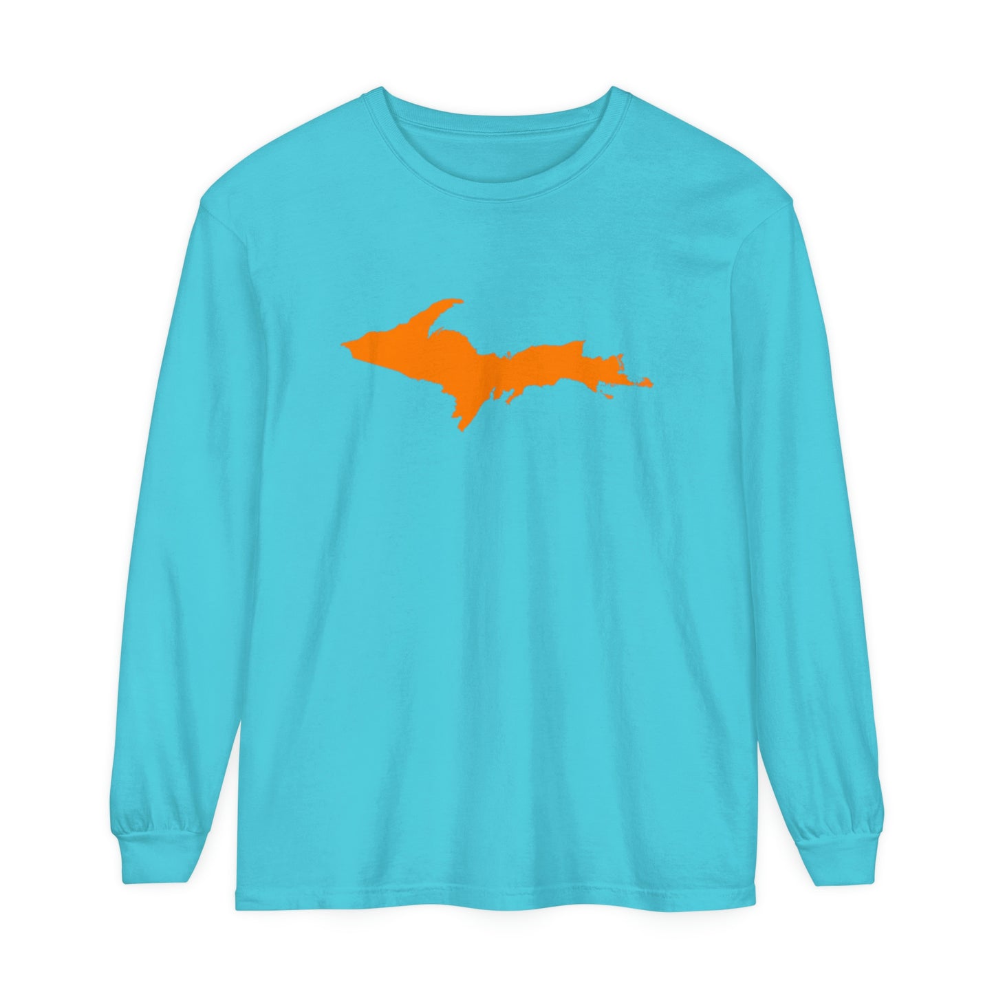 Michigan Upper Peninsula Garment-Dyed T-Shirt (w/ Orange UP Outline) | Unisex Long Sleeve