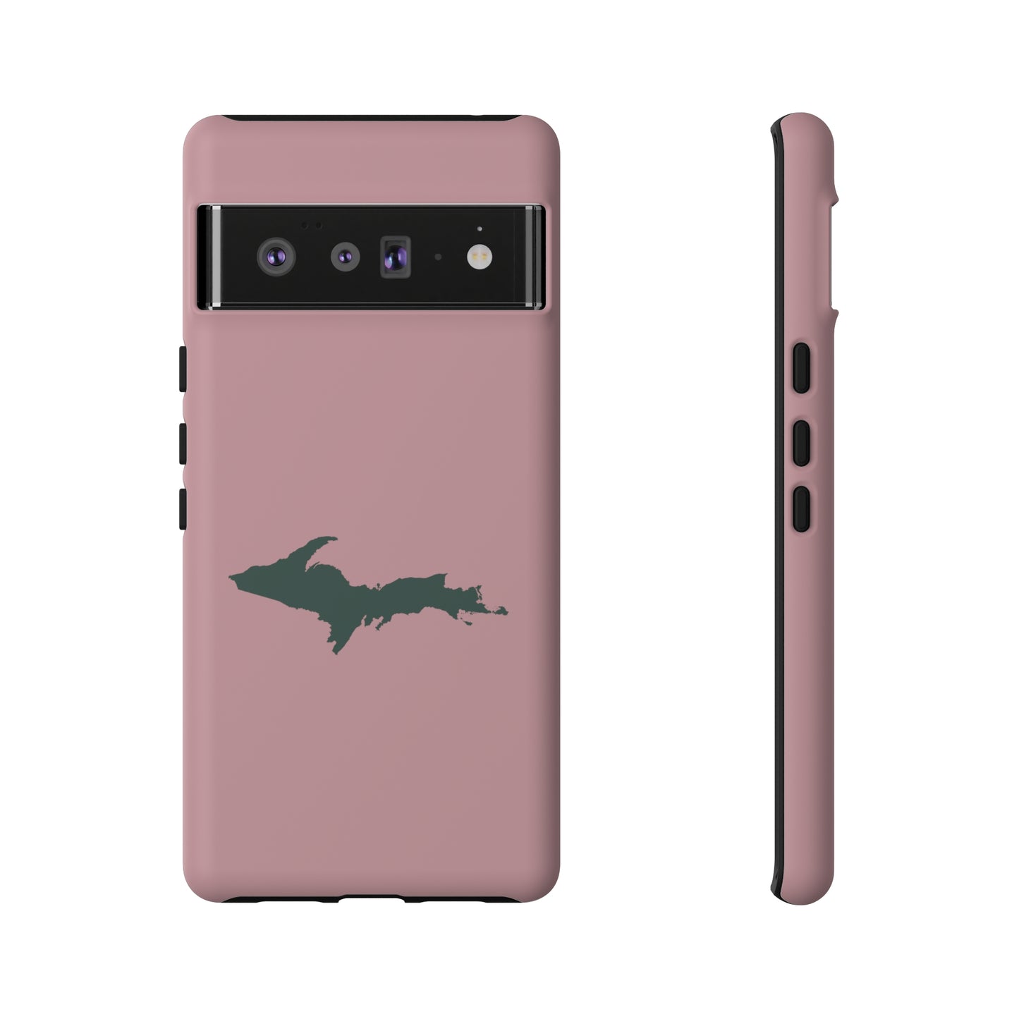 Michigan Upper Peninsula Tough Phone Case (Cherry Blossom Pink w/ Green UP Outline) | Samsung & Pixel Android