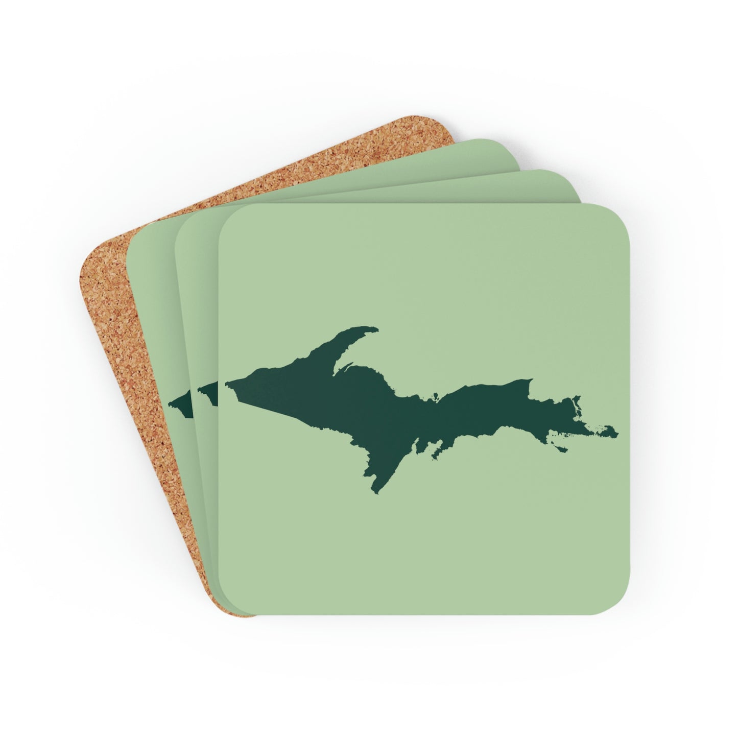 Michigan Upper Peninsula Coaster Set (Green Tea Color w/ Green UP Outline) | Corkwood - 4 pack