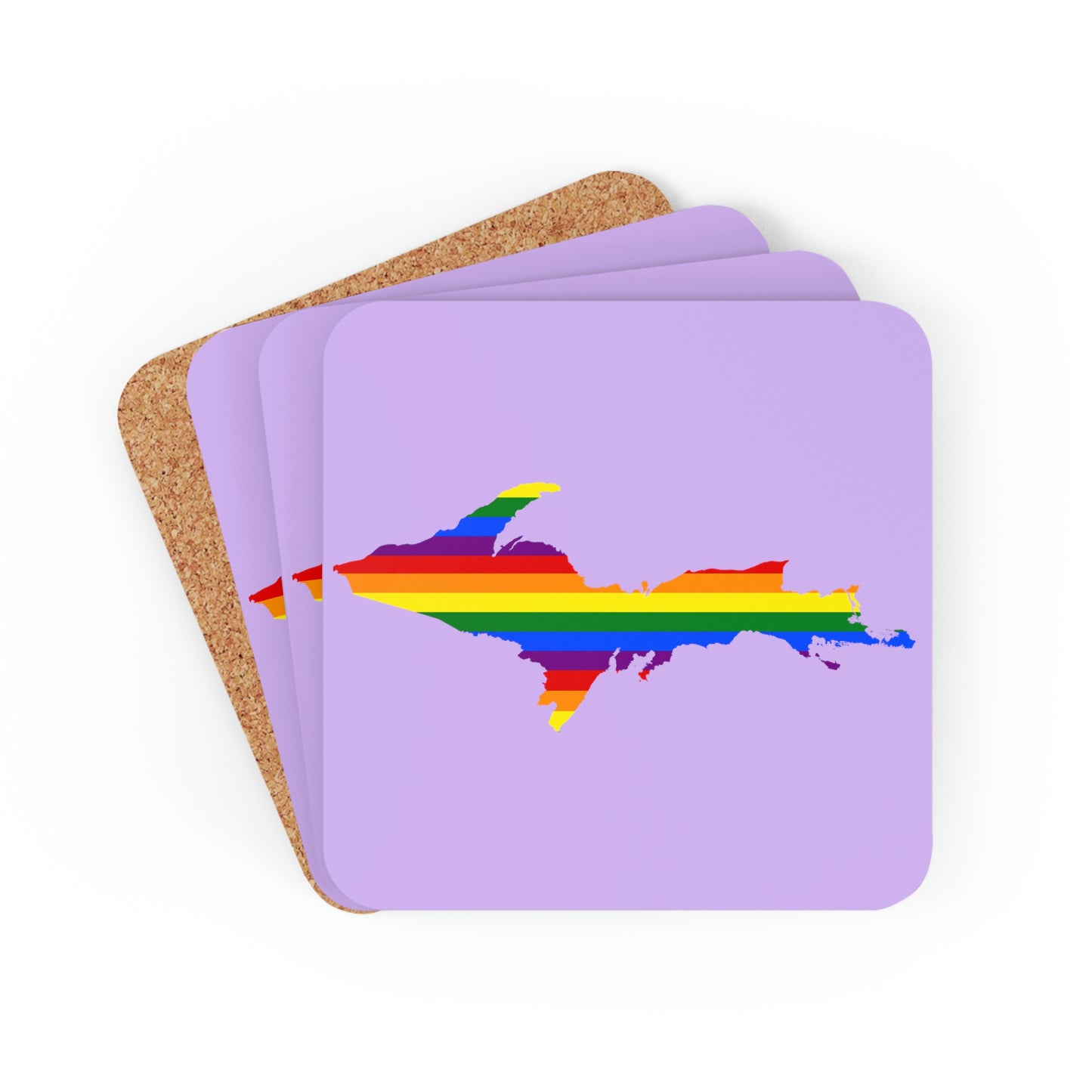 Michigan Upper Peninsula Coaster Set (Lavender w/ UP Pride Flag Outline) | Corkwood - 4 pack