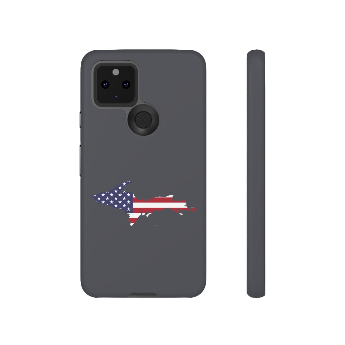 Michigan Upper Peninsula Tough Phone Case (Iron Ore Grey w/ UP USA Flag Outline) | Samsung & Pixel Android