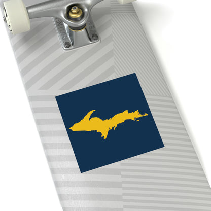 Michigan Upper Peninsula Square Sticker (Navy w/ Gold UP Outline) | Indoor/Outdoor