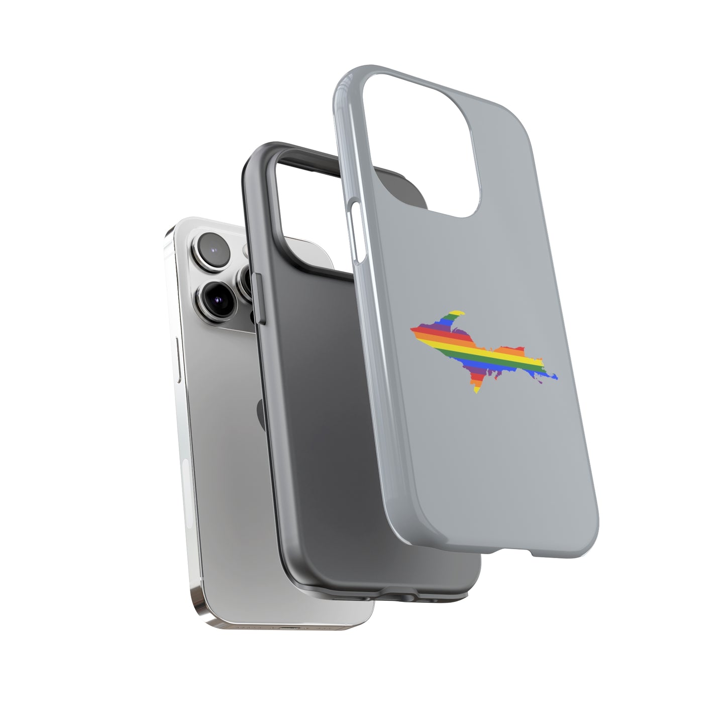 Michigan Upper Peninsula Tough Phone Case (Silver w/ UP Pride Flag Outline) | Apple iPhone