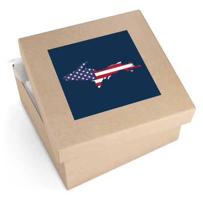 Michigan Upper Peninsula Square Sticker (Navyw/ UP USA Flag Outline) | Indoor/Outdoor