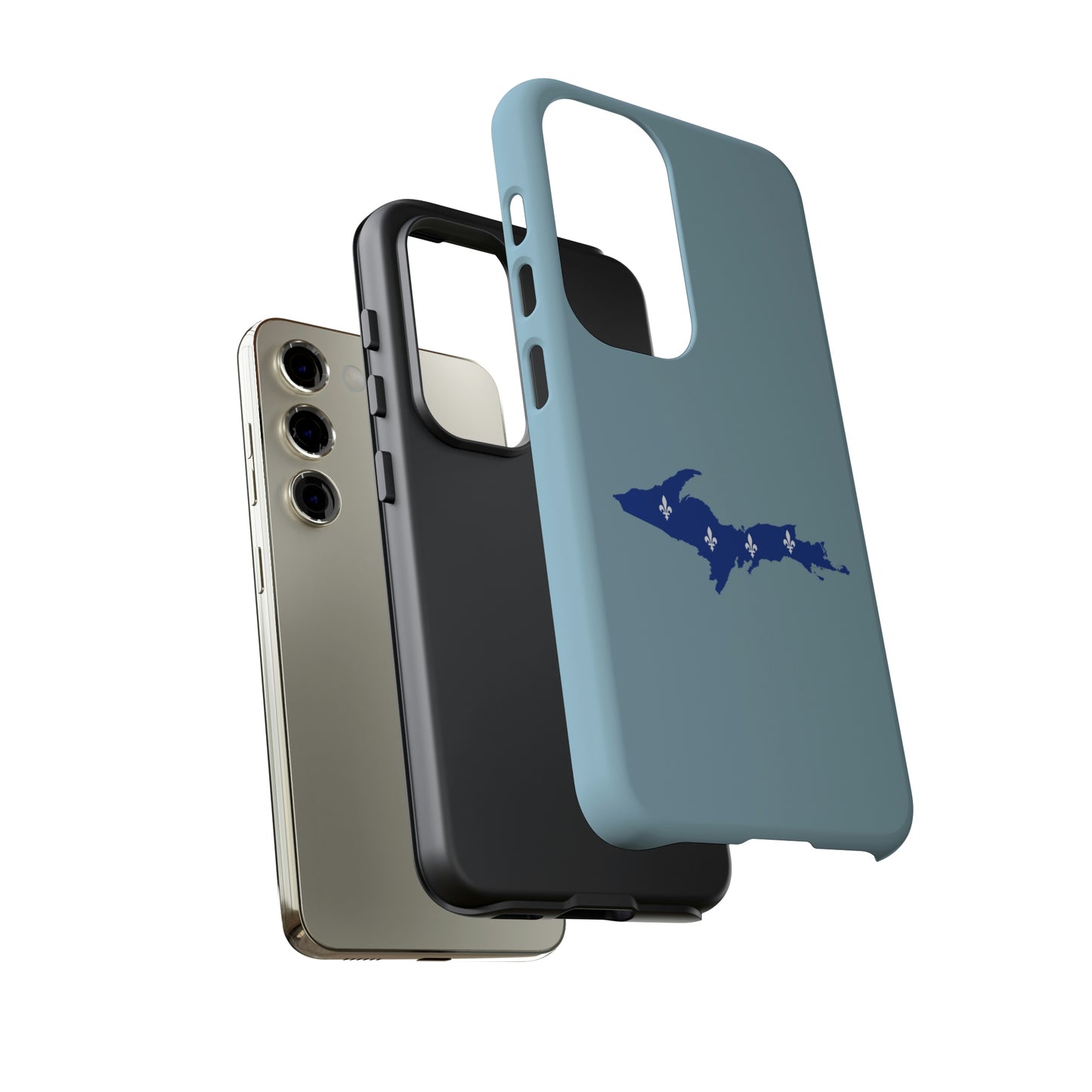 Michigan Upper Peninsula Tough Phone Case (Opal Blue w/ UP Quebec Flag Outline) | Samsung & Pixel Android