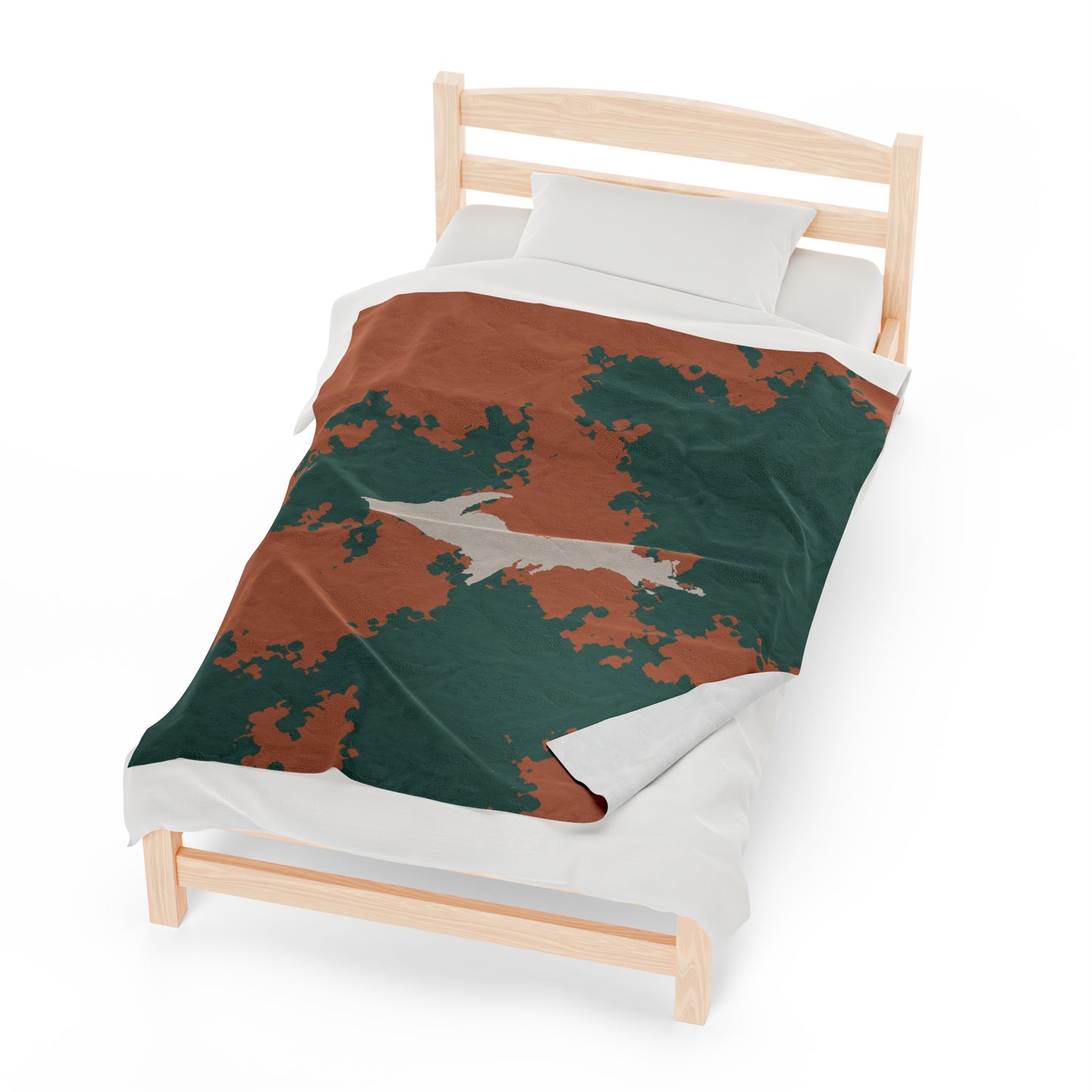 Michigan Upper Peninsula Plush Blanket (Copper Country Camo w/ UP Outline) | Canvas Color