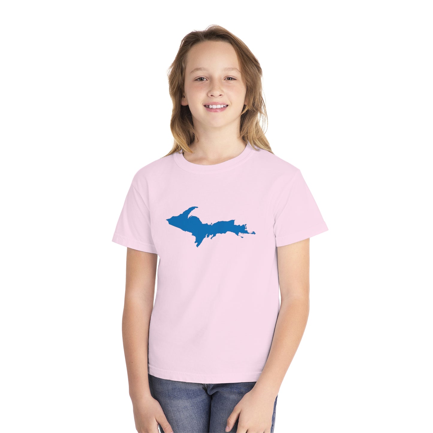 Michigan Upper Peninsula T-Shirt (w/ Azure UP Outline) | Youth Garment-Dyed