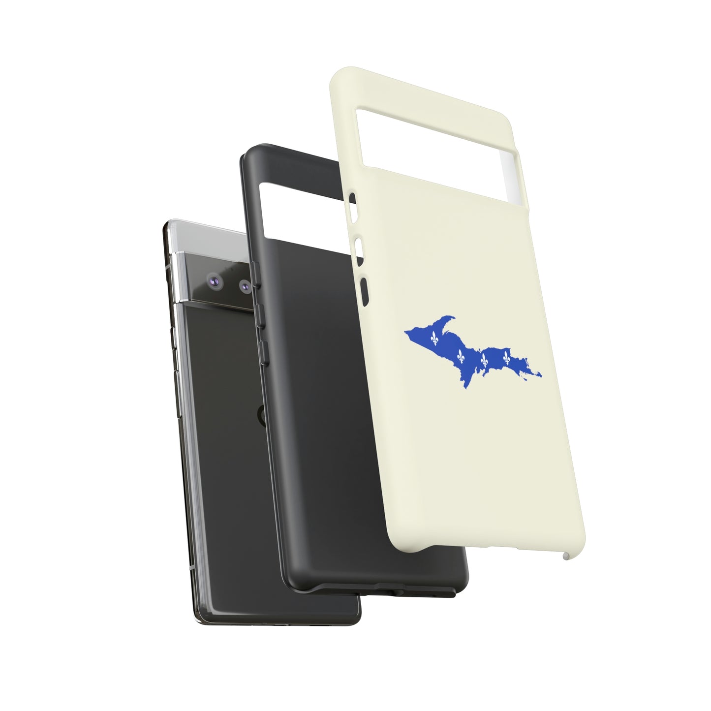 Michigan Upper Peninsula Tough Phone Case (Ivory Color w/ UP Quebec Flag Outline) | Samsung & Pixel Android