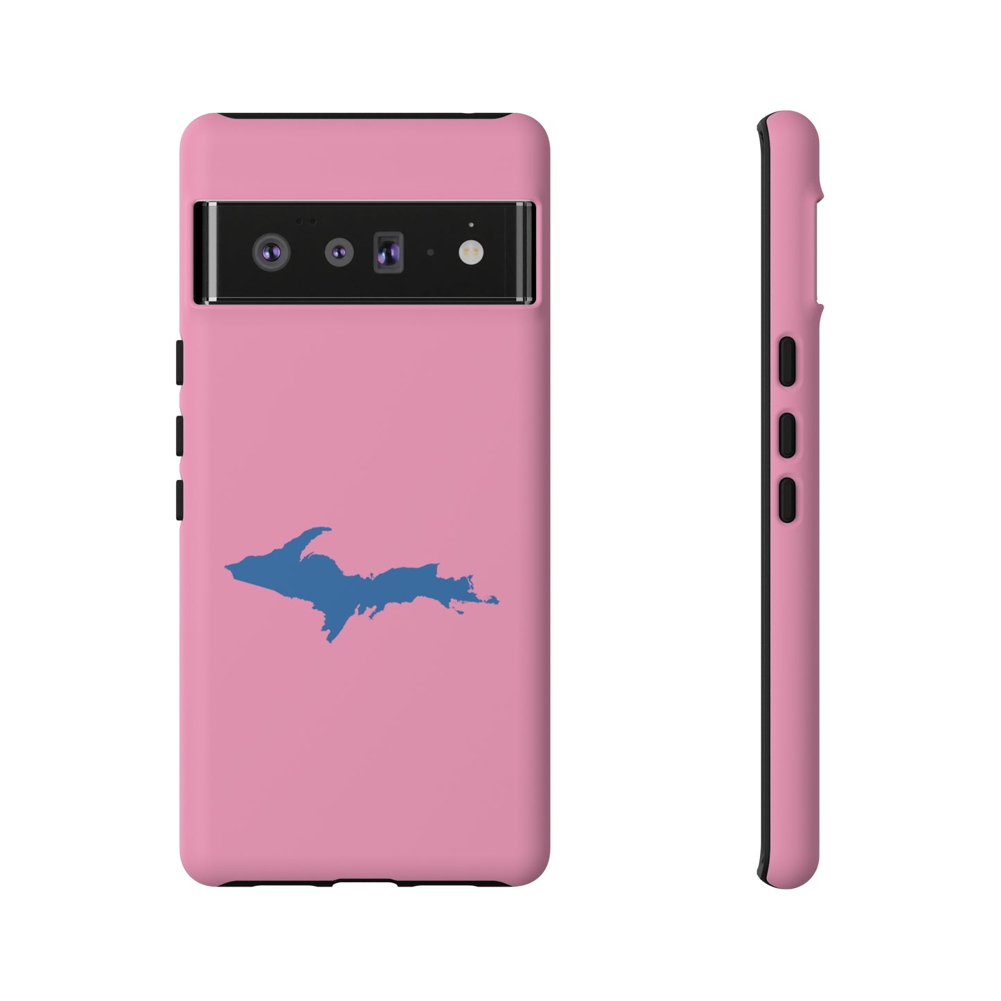 Michigan Upper Peninsula Tough Phone Case ('67 Caddie Pink w/ Azure UP Outline) | Samsung & Pixel Android