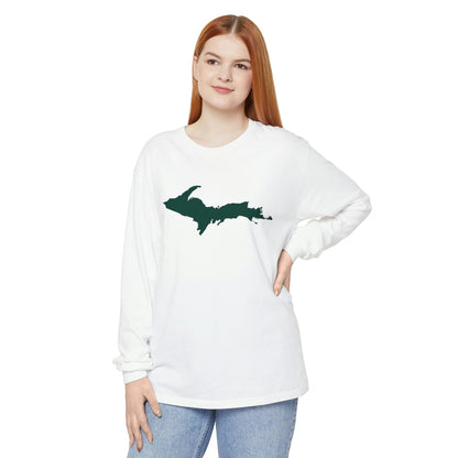 Michigan Upper Peninsula Garment-Dyed T-Shirt (w/ Green UP Outline) | Unisex Long Sleeve