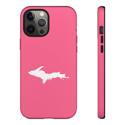 Michigan Upper Peninsula Tough Phone Case (Rhodochrosite Pink w/ UP Outline) | Apple iPhone