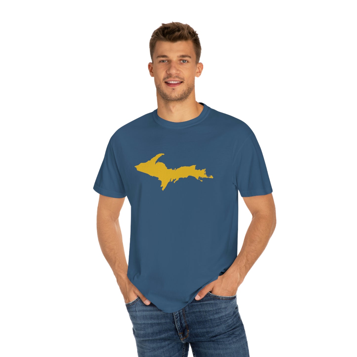 Michigan Upper Peninsula T-Shirt (w/ Gold UP Outline) | Unisex Garment-Dyed