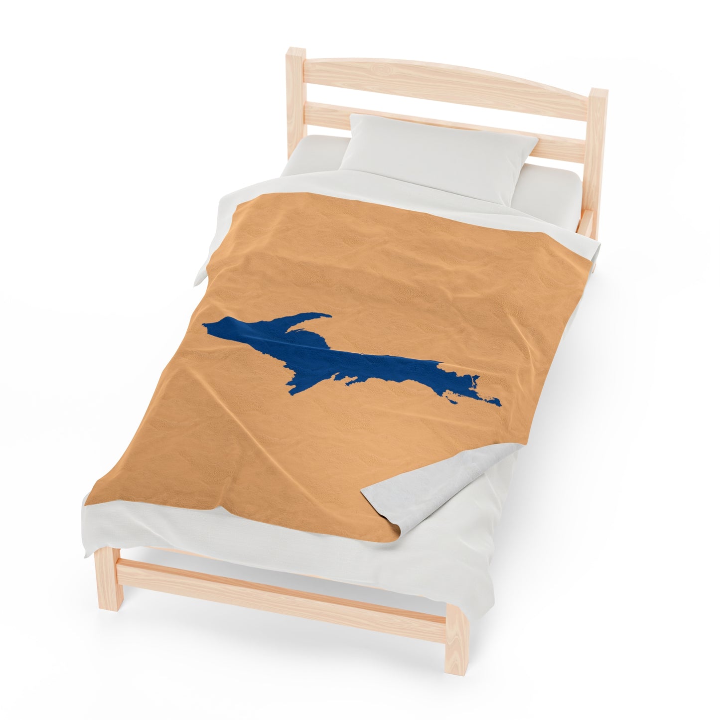 Michigan Upper Peninsula Plush Blanket (w/ Azure UP Outline) | Pale Apricot