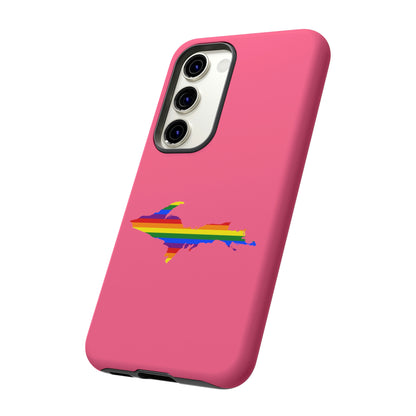 Michigan Upper Peninsula Tough Phone Case (Rhodochrosite Pink w/ UP Pride Flag Outline) | Samsung & Pixel Android