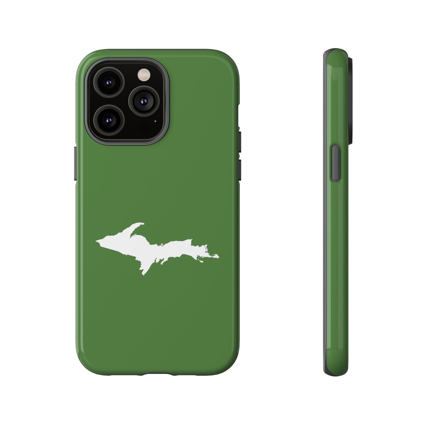 Michigan Upper Peninsula Tough Phone Case (Pine Green w/ UP Outline) | Apple iPhone