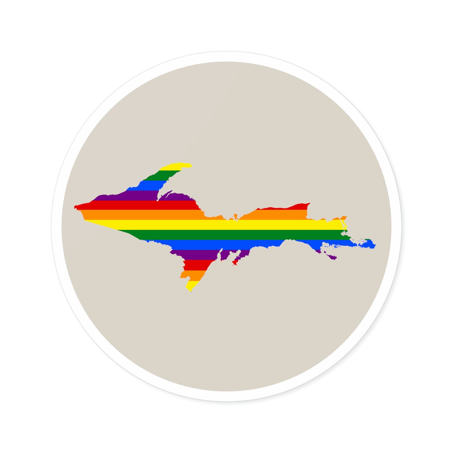 Michigan Upper Peninsula Round Stickers (Canvas Color w/ UP Pride Flag Outline) | Indoor\Outdoor